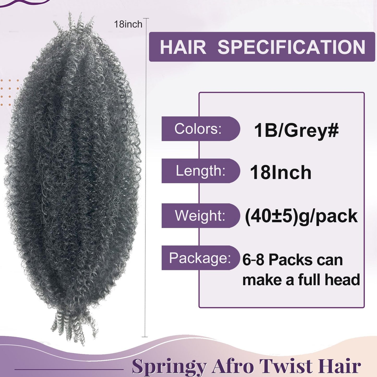 8Packs Pre-Separated Springy Afro Twist Hair 18Inch Kinky Braiding Hair Soft Marley Twist Braiding Hair Ombre Grey Crochet Hair for Black Women (8Packs,TGrey#)