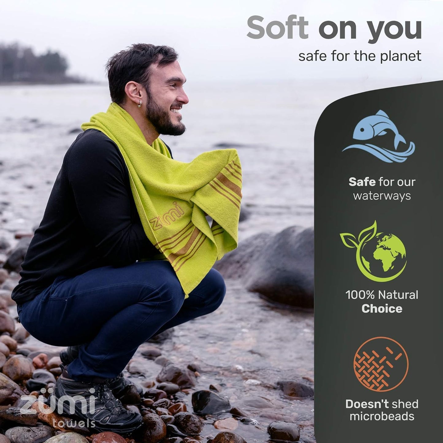 Zumi 100% Cotton Quick Dry Travel Towel - Soft, Compact & Highly Absorbent for Beach, Gym & More - Gray
