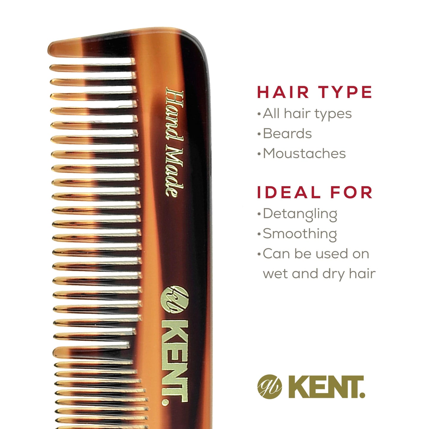 Kent OT Kent Pocket Comb 4.4" Fine Tooth Comb and Wide Tooth Comb - Handmade Hair Comb for Men for Travel Hair Combs, Beard Comb and Mustache Comb - Combs for Women and Kids, Saw Cut and Hand Polished