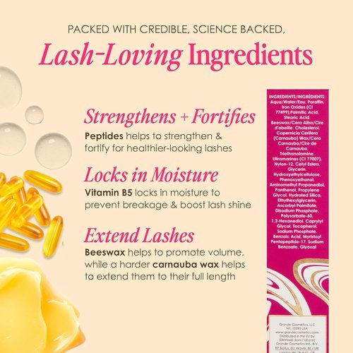 Grande Cosmetics GrandeMASCARA Conditioning Peptide Mascara - Extreme Volume & Length, Clump-Free Black, Lash-Friendly