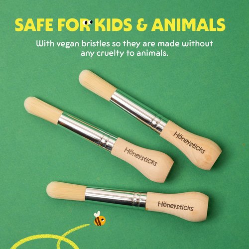 Honeysticks My First Paint Brush Set - 3 Pack: Ideal for Babies and Toddlers. Jumbo Brushes with Chubby Wood Handles for Easy Grip, Vegan. Includes Handy Storage Container