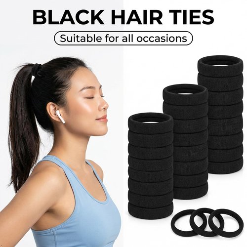 Ayogost Black Hair Ties No Damage No Pull 100PCS Extra Thick Elastics Hair Bands Large Ponytail Holders for Women Girls Thick Heavy Curly Hair