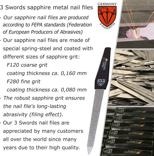 3 Swords Germany - Sapphire Metal Nail File Set | 2-Piece with 3-Way Nail Buffer for Perfect Nail Care