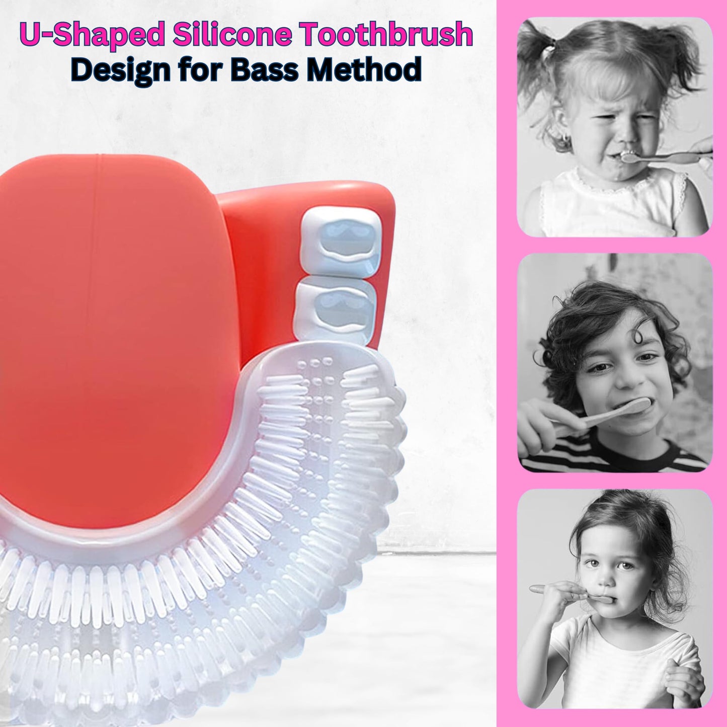 LOOT Kids U Shaped Electric Toothbrush with 4 Brush Heads with 5 Cleaning Modes, Sonic Toothbrush Kids, 60s Smart Reminder, Cartoon Dinosaur 360-Degree Cleaning IPX7 Waterproof Design (Pink, 2-6)