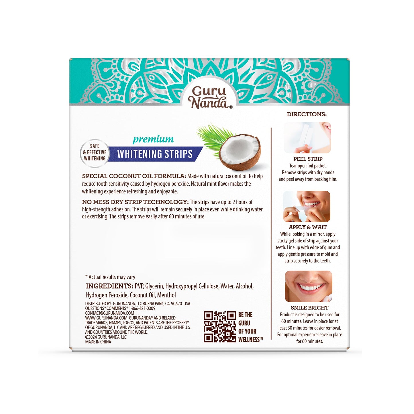 GuruNanda Teeth Whitening Strips -16 Day Treatments - Enamel-Safe Teeth Whitening for Sensitive Teeth, Non-Slip, Dry Strip Technology
