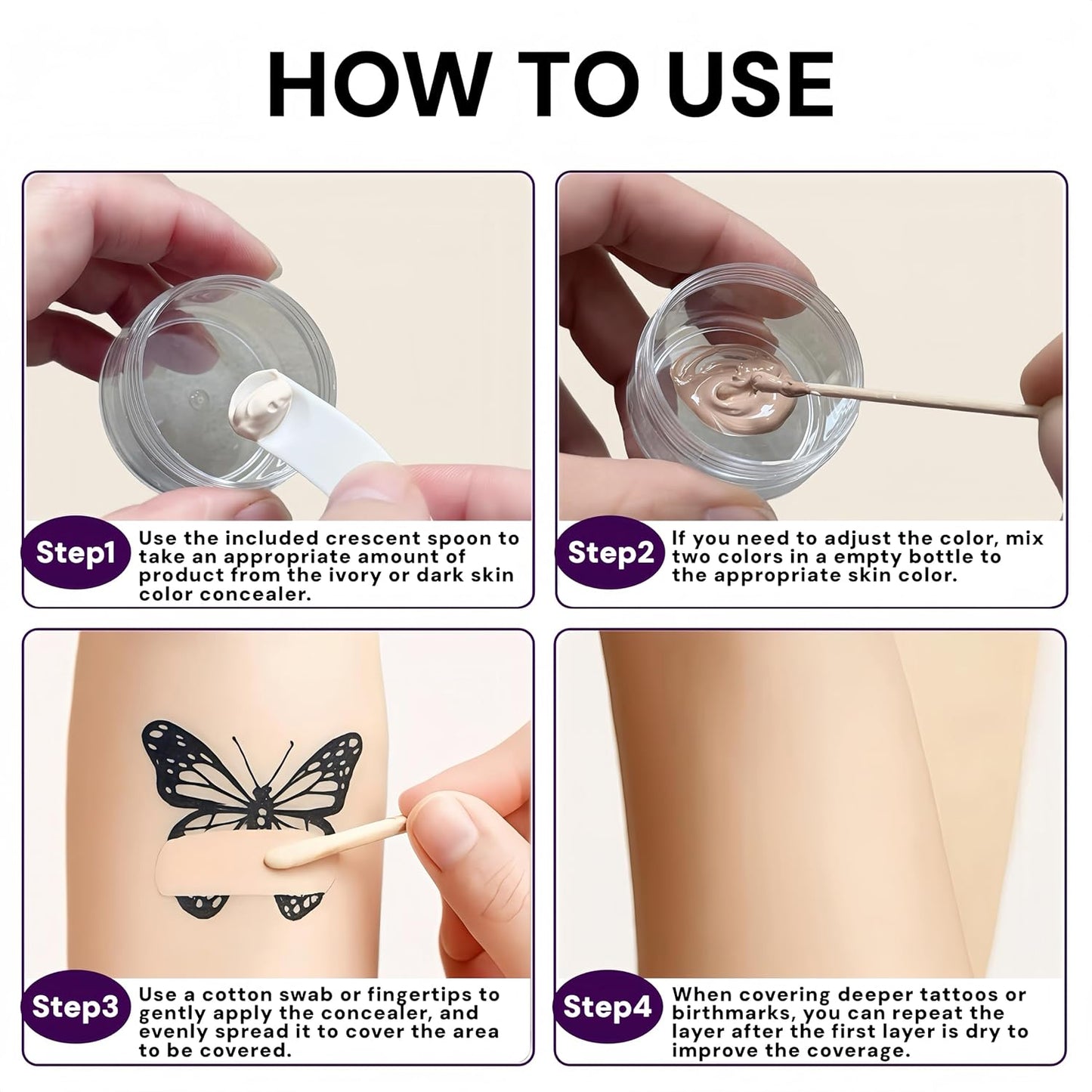 Skiennix Full Coverage Tattoo Cover Up Cream - Waterproof & Sweatproof Concealer for Scars, Birthmarks & Dark Spots - Dual Shades (Ivory & Medium Deep)