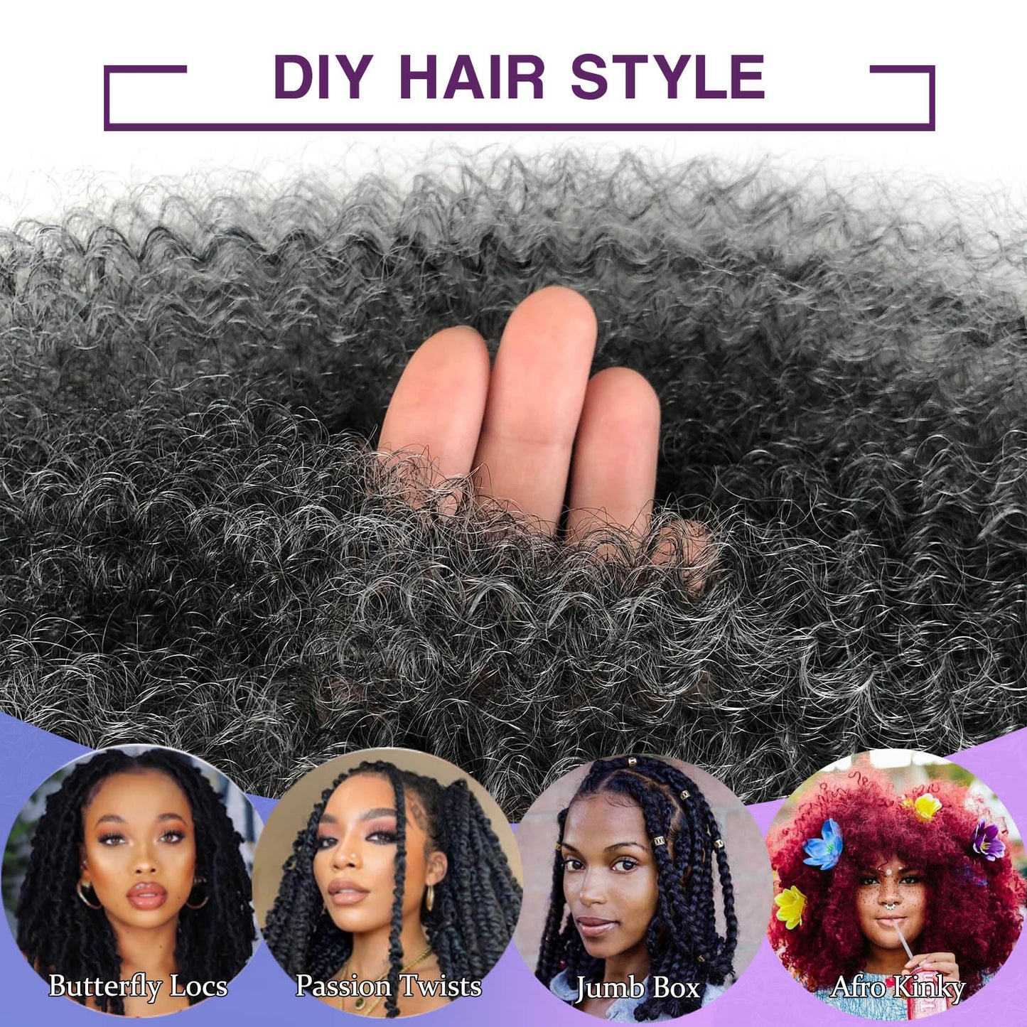 8Packs Pre-Separated Springy Afro Twist Hair 18Inch Kinky Braiding Hair Soft Marley Twist Braiding Hair Ombre Grey Crochet Hair for Black Women (8Packs,TGrey#)