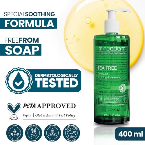 Mineaderm Tea Tree Oil Face Wash - Daily Cleanser for Oily & Acne-Prone Skin with Aloe Vera | 13.53 fl oz