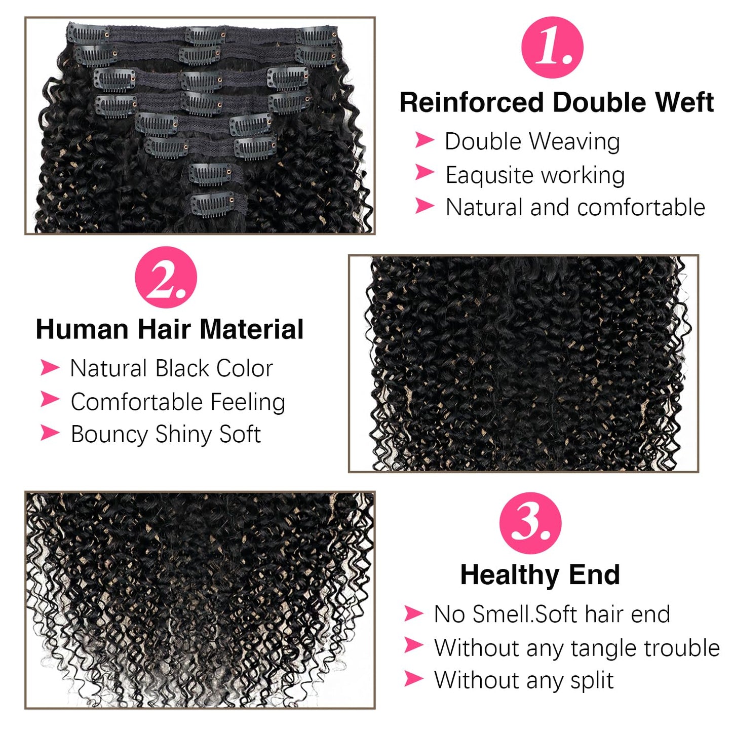 Mihugass Curly Clip in Extension Human Hair 3C 4A Kinky Curly Clip Ins Full Head for Women Brazilian Remy Human Hair Natural Color 8 Pcs with 18 Clips 120g/Set (12 inch)
