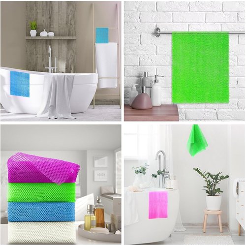 **UJFQBH African Exfoliating Net Bath Sponge Set - 4 Colorful Body Scrubbers for Daily Use**