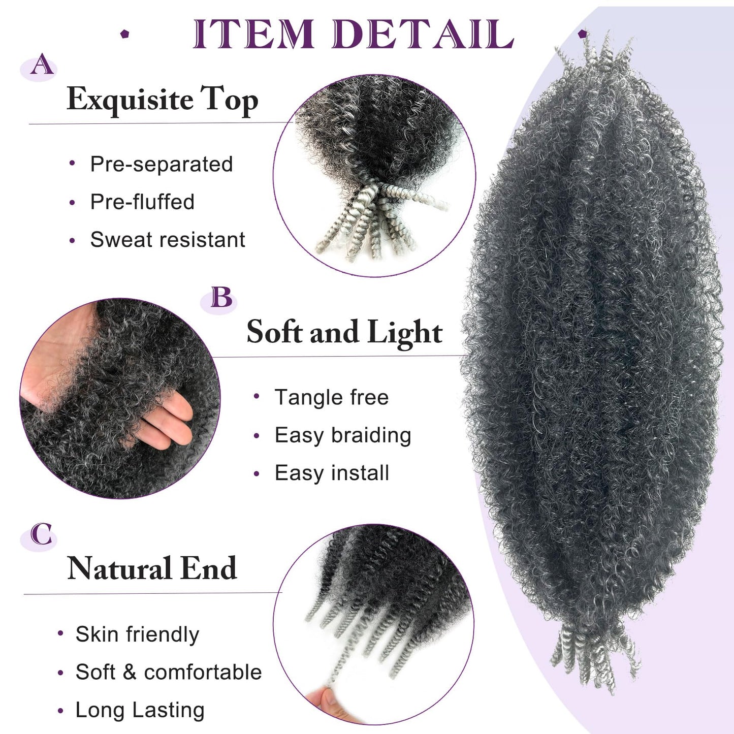 8Packs Pre-Separated Springy Afro Twist Hair 18Inch Kinky Braiding Hair Soft Marley Twist Braiding Hair Ombre Grey Crochet Hair for Black Women (8Packs,TGrey#)