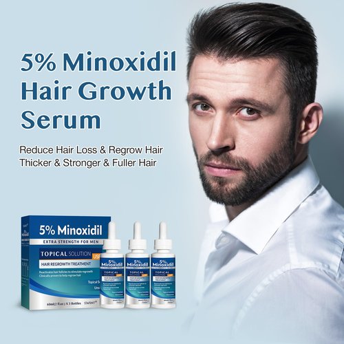 5% Minoxidil Hair Growth for Men and Women: Extra Strength Beard Regrowth Treatment Serum with Minoxidil and Biotin for Thinning Hair Loss to Grow Thicker Fuller 60ml 3 Bottles