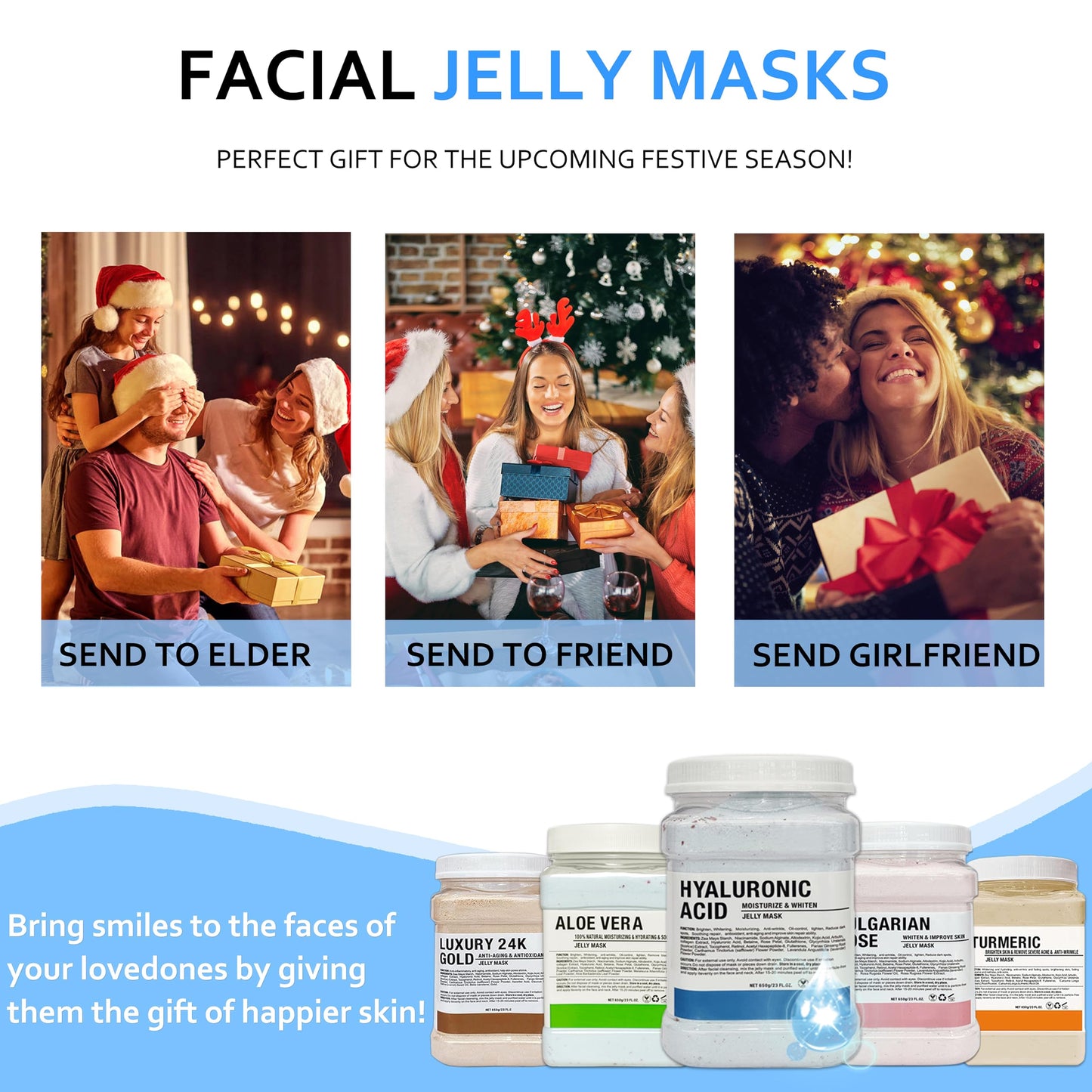 Ouhans Jelly Mask Powder for Facials Care,Hyalorunic Acid Moisturizing Jelly Face Mask,Professional Peel Off Rubber Mask, Hydrating Gel Face Masks with Double-ended Silicone Brush, 23 Fl Oz