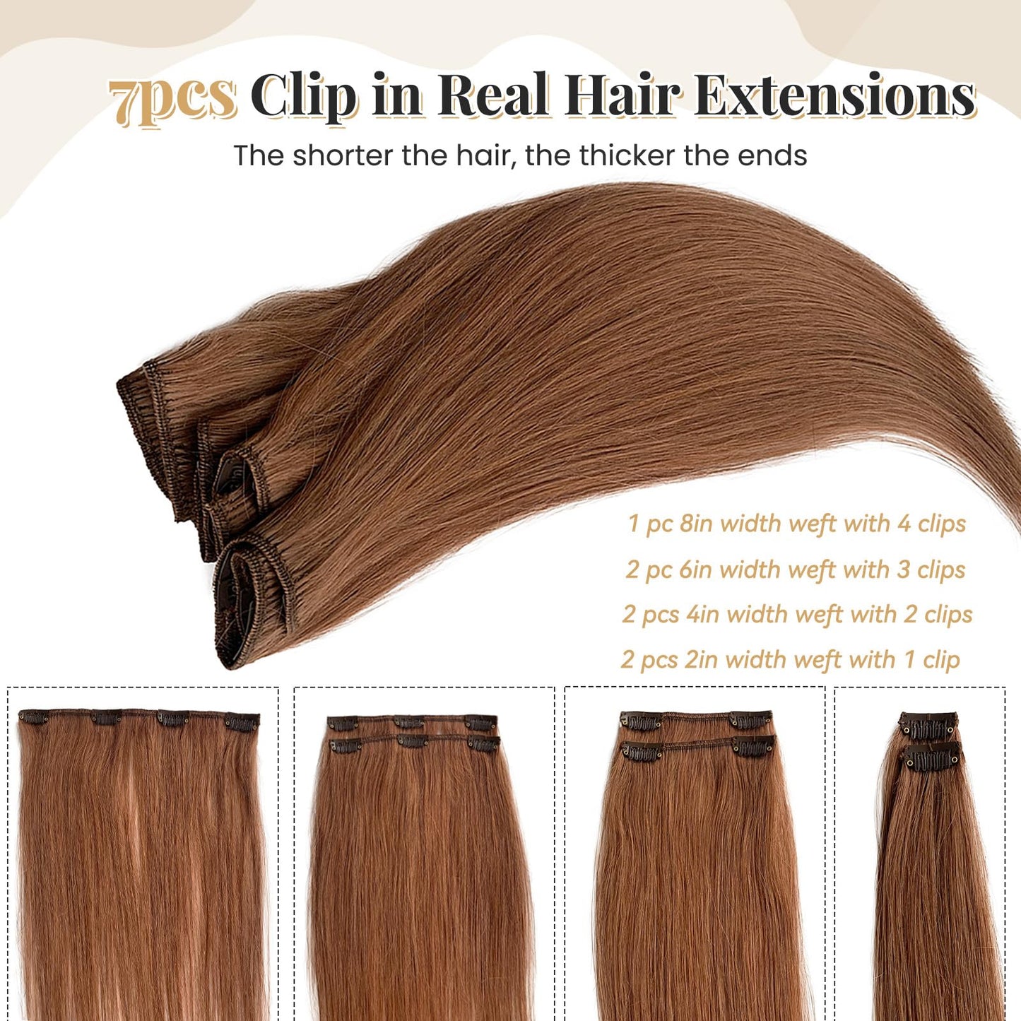 Clip in Hair Extensions Real Human Hair Medium Auburn Short Hair Extensions Clip ins 12 Inch Soft Straight Auburn Clip in Human Hair Extensions with Thick Full Ends 70g 7pcs