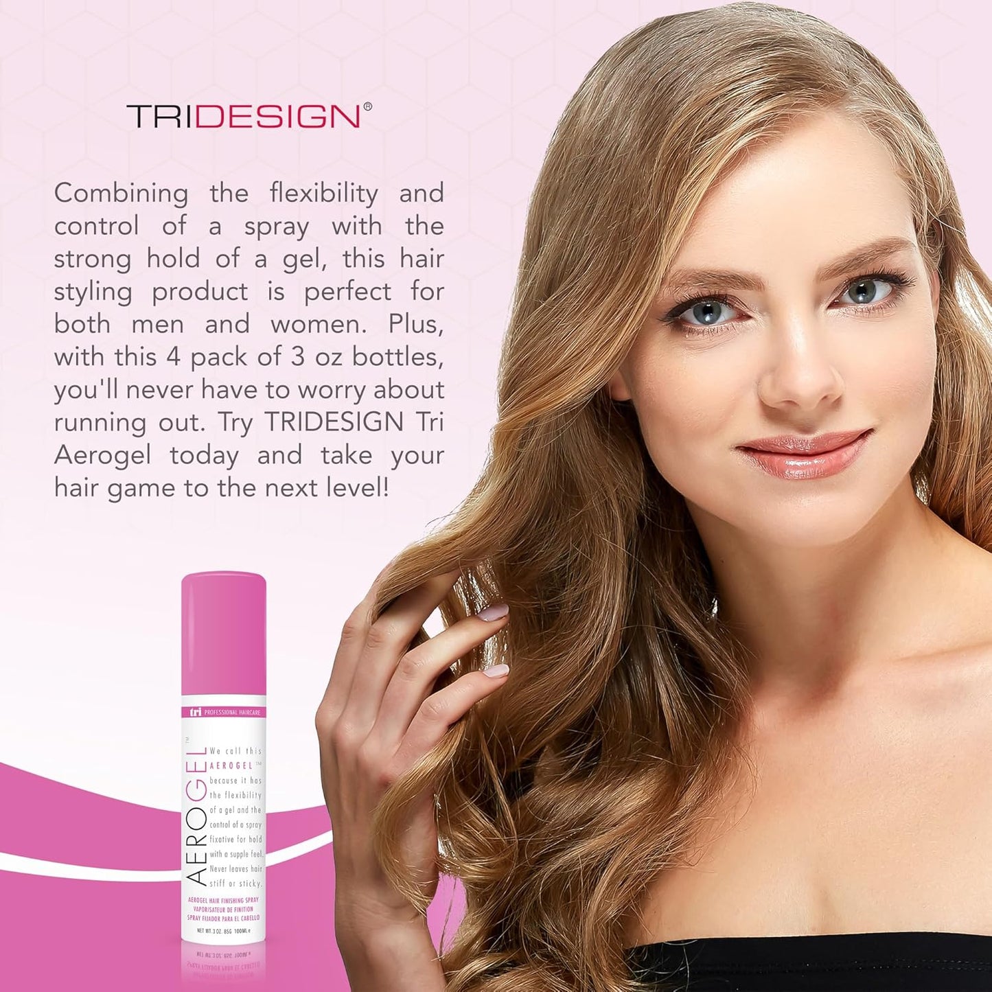 TRIDESIGN Aerogel Hairspray - Strong Hold Finishing Spray for Volumizing & Control | Travel Size Pack of 3 (3 Oz)
