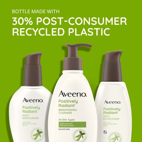 Aveeno Positively Radiant Brightening Facial Cleanser with Moisture Rich Soy Extract, Helps Even Skin Tone & Texture While Gently Lifting Away Dirt, Oil & Makeup, Sulfate-Free, 11 fl. oz
