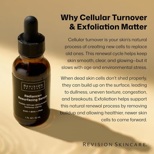 Revison Skincare Radiance+ Resurfacing Serum - Overnight AHA+BHA Exfoliant with Glycolic & Salicylic Acid | Smooths Texture & Brightens Skin