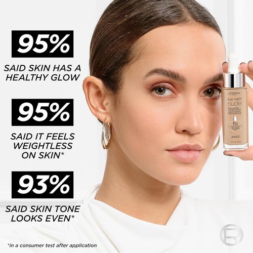 L'Oreal Paris True Match Nude Hyaluronic Tinted Serum Foundation - 1% Hyaluronic Acid, Very Deep 10-12, 1 Fl. Oz.