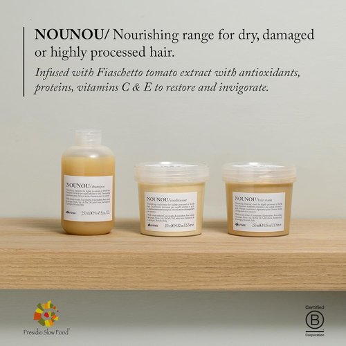 Davines NOUNOU Shampoo - Hydrating Deep Cleanser for Damaged & Chemically Processed Hair | 8.45 Fl Oz