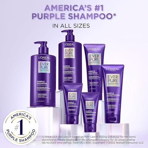 L’Oreal Paris EverPure Sulfate-Free Purple Conditioner - Tones Brass for Blonde & Silver Hair | 6.8 Fl Oz