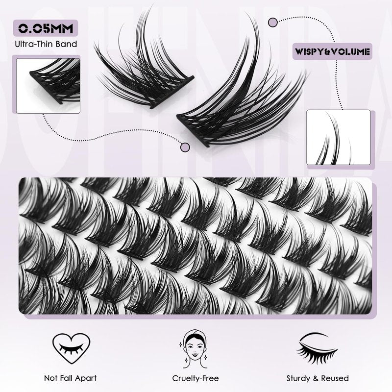 SOFENIDA Lash Clusters Kit Wispy Lash Clusters Cluster Eyelash Extensions 10-18mm Lash Extension Kit Eyelash Cluster Eyelash Extensions Waterproof DIY Individual Lashes Clusters with Soft Thin Band