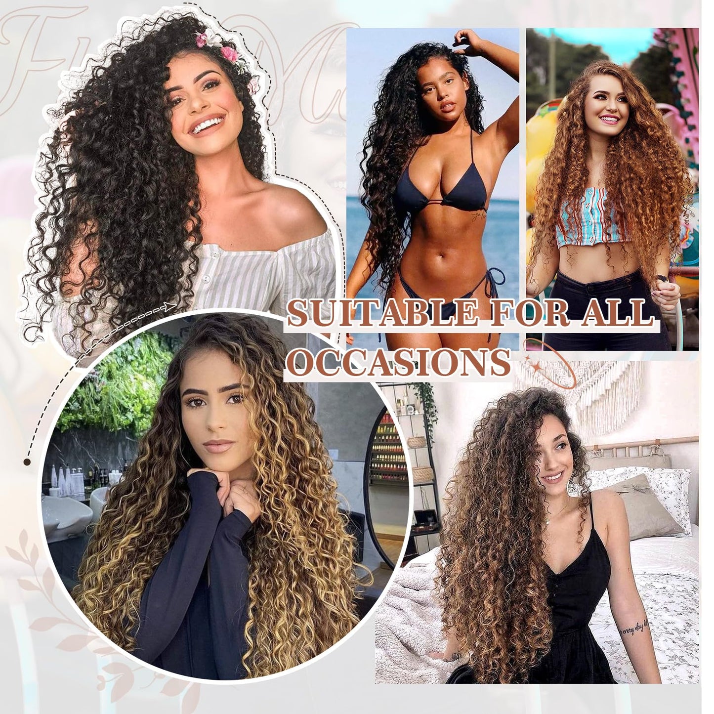 Clip in Hair Extensions, FLUFYMOOZ 4PC 100ï¼… Pure Protein Silk Hair Extensions Long Soft Natural Hairpiece 20 Inch Curly Hair Extension for Women (Dark Chocolate Brown)