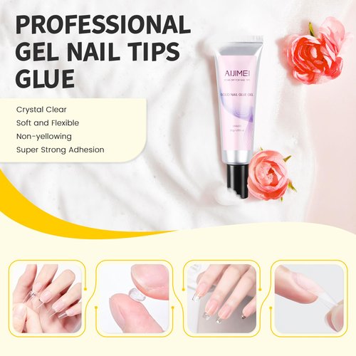 AIJIMEI 30g Solid Nail Glue Gel for Nail Tip Press On Nails Glue 1OZ for Acrylic Gel Nail Tips False Nails for Salon Use, Strong Adhesive Nail Art