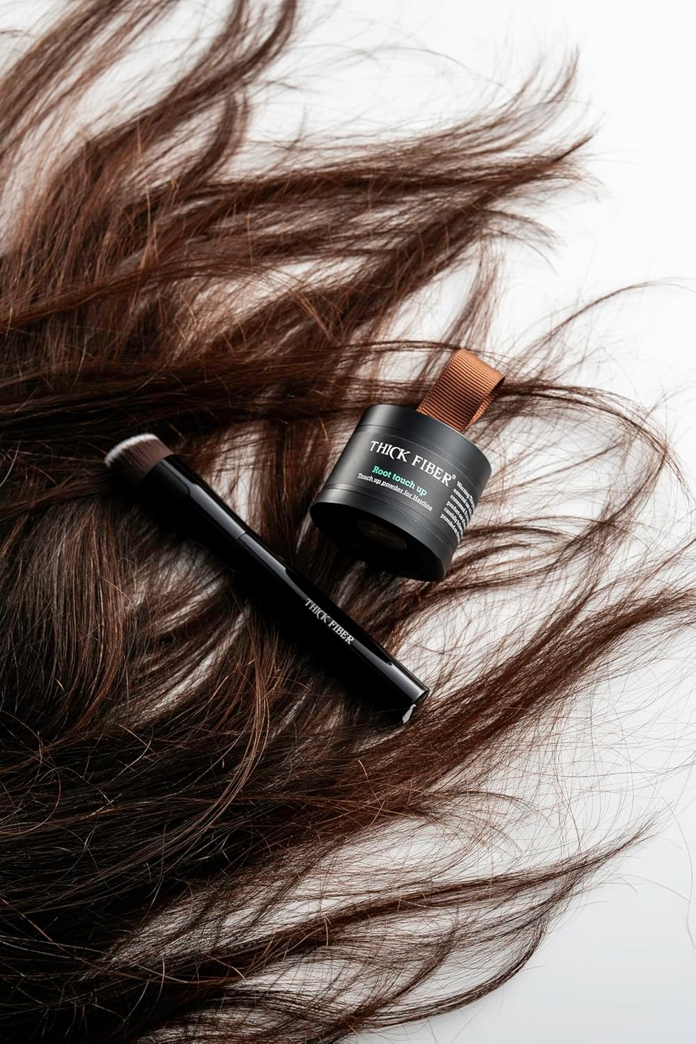 THICK FIBER Root Touch Up Powder - Water & Sweat Resistant Hair Loss Concealer Set for Women | Dark Brown