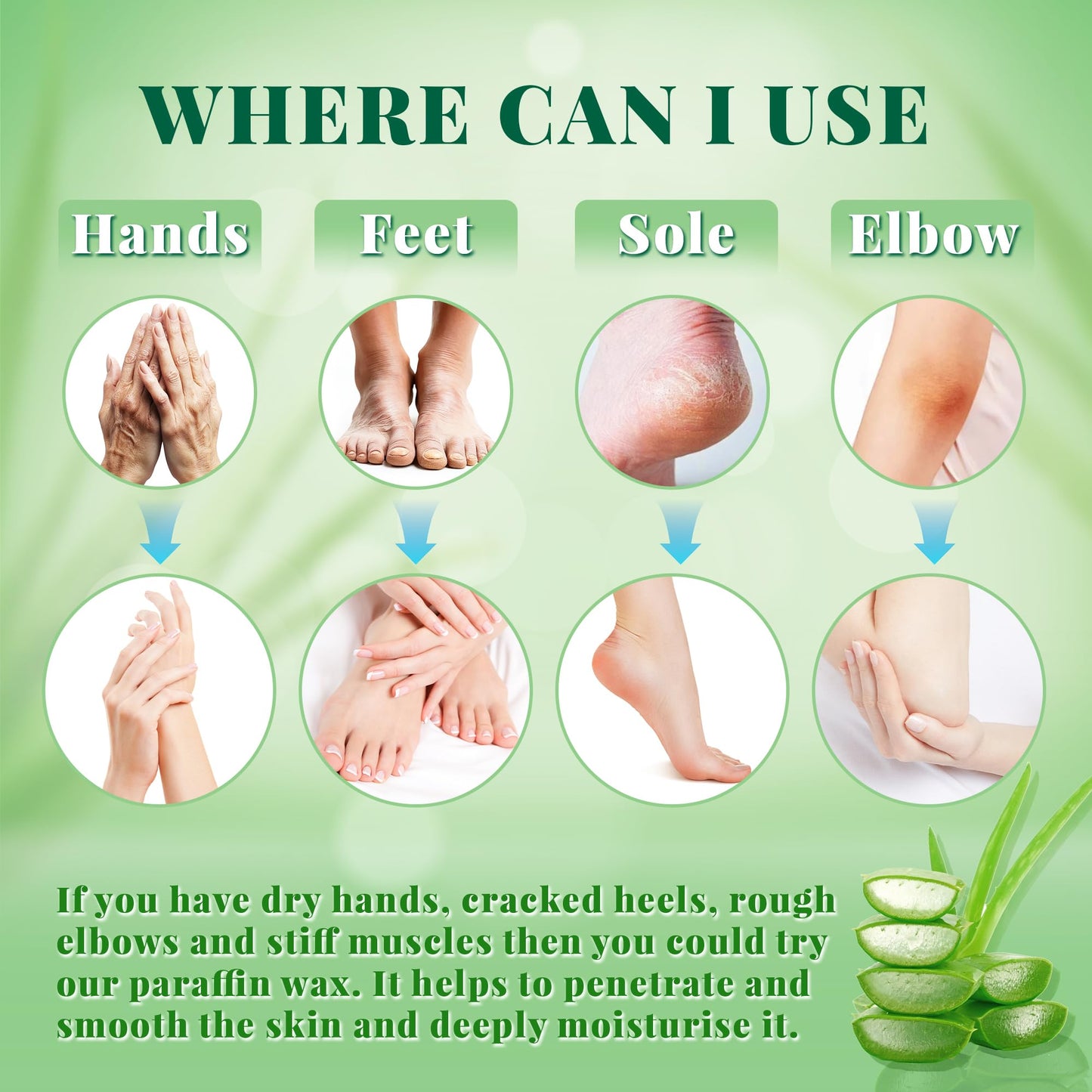 LYQC Paraffin Wax Refill, 10 packs of Paraffin Bath Wax for Hands and Feet for relief of stiff muscles and arthritic pain - deeply moisturises and protects the skin of the hands and feet (Aloe vera)