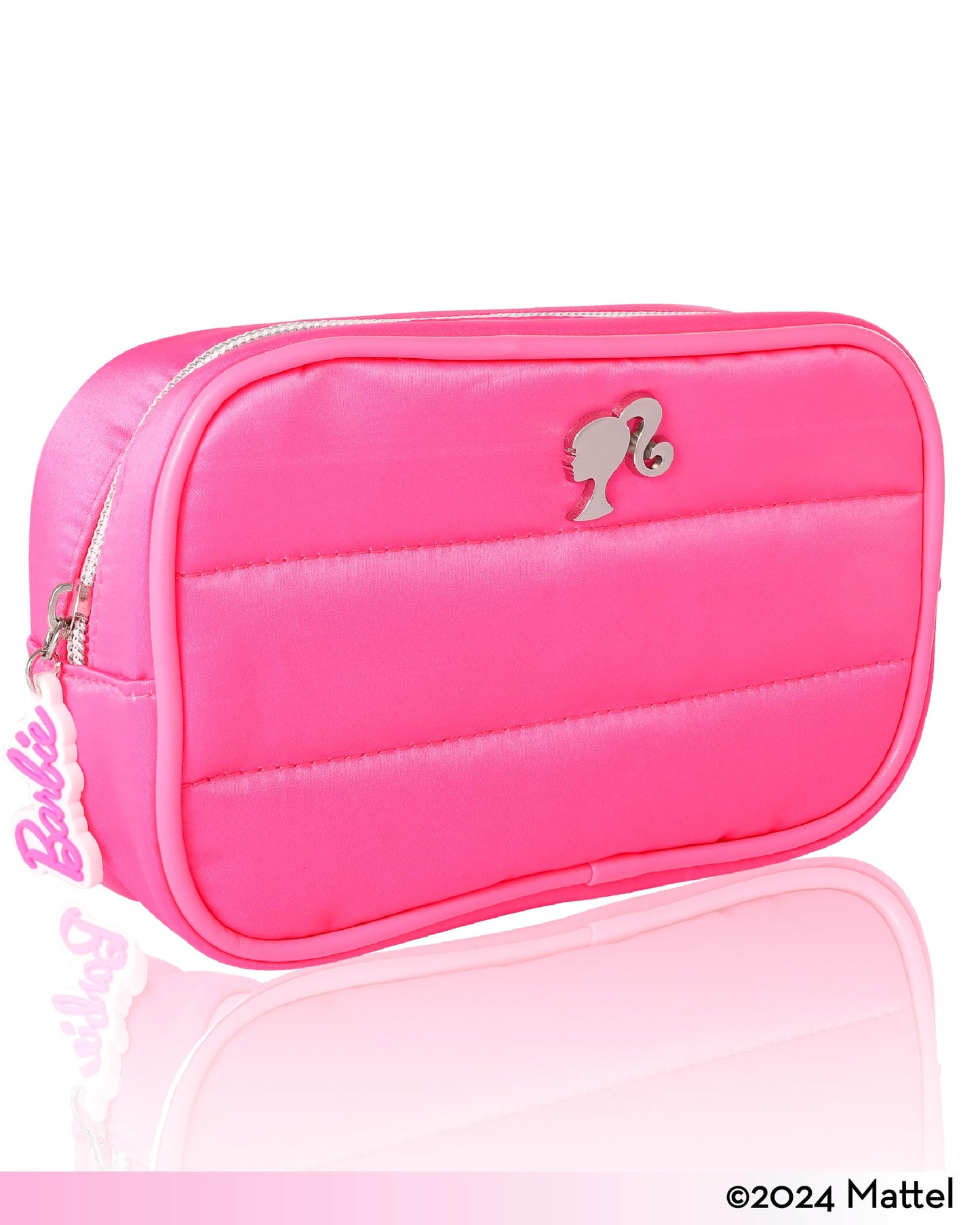 SALLY ROSE Barbie Pink Makeup Bag Official License, Quilted Camera Bag-Shape Pink Cosmetic Bag for Travel and Home, Cute Makeup Bags