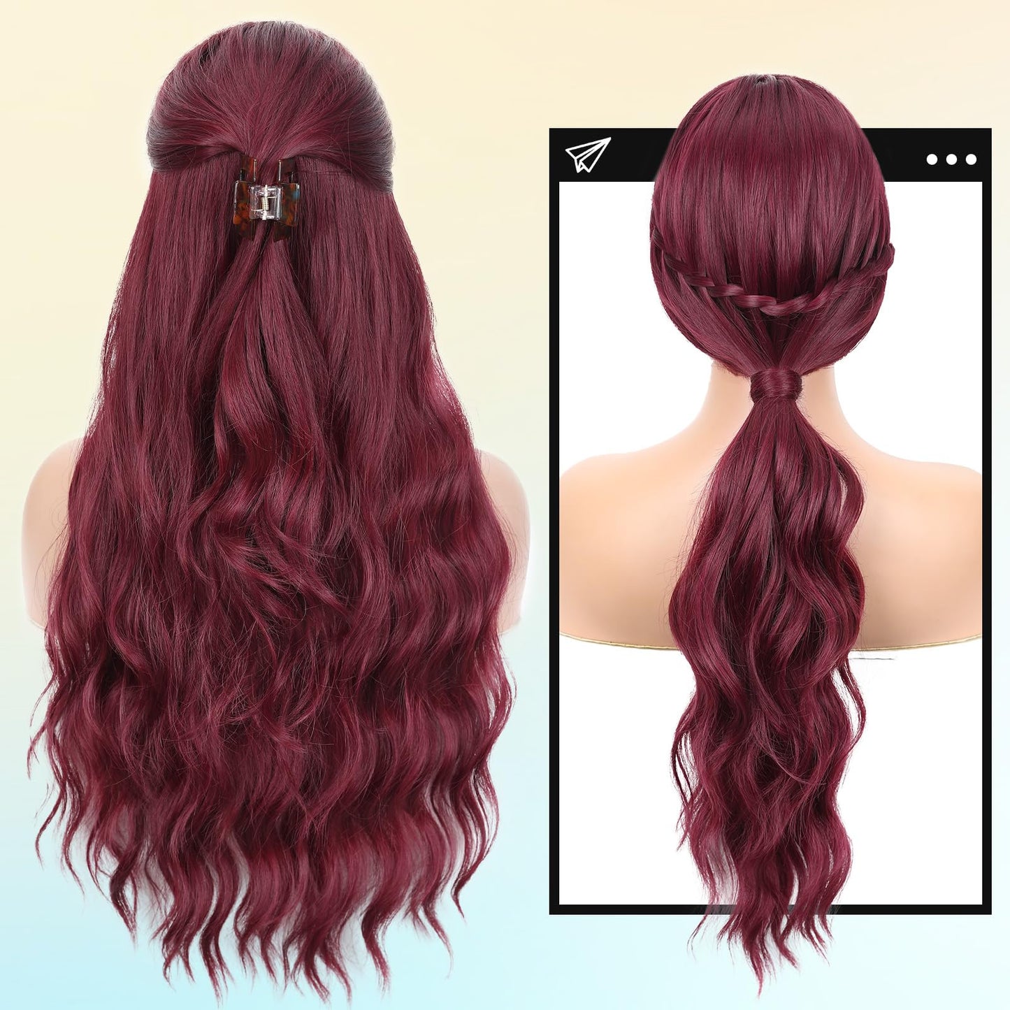 WIGNEE Long Red Wig Middle Part Dark Red Wig 26 Inches Long Wavy Wigs for white women Natural Looking Wavy Wig Long Wigs For Women Daily Party Use(Burgendy)