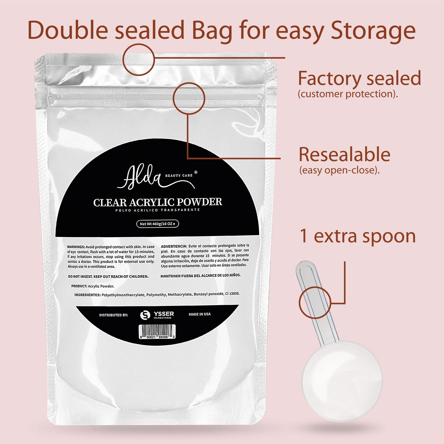 YSSER Alda Acrylic Powder Professional Acrylic Nail System 16oz Clear (Clear)
