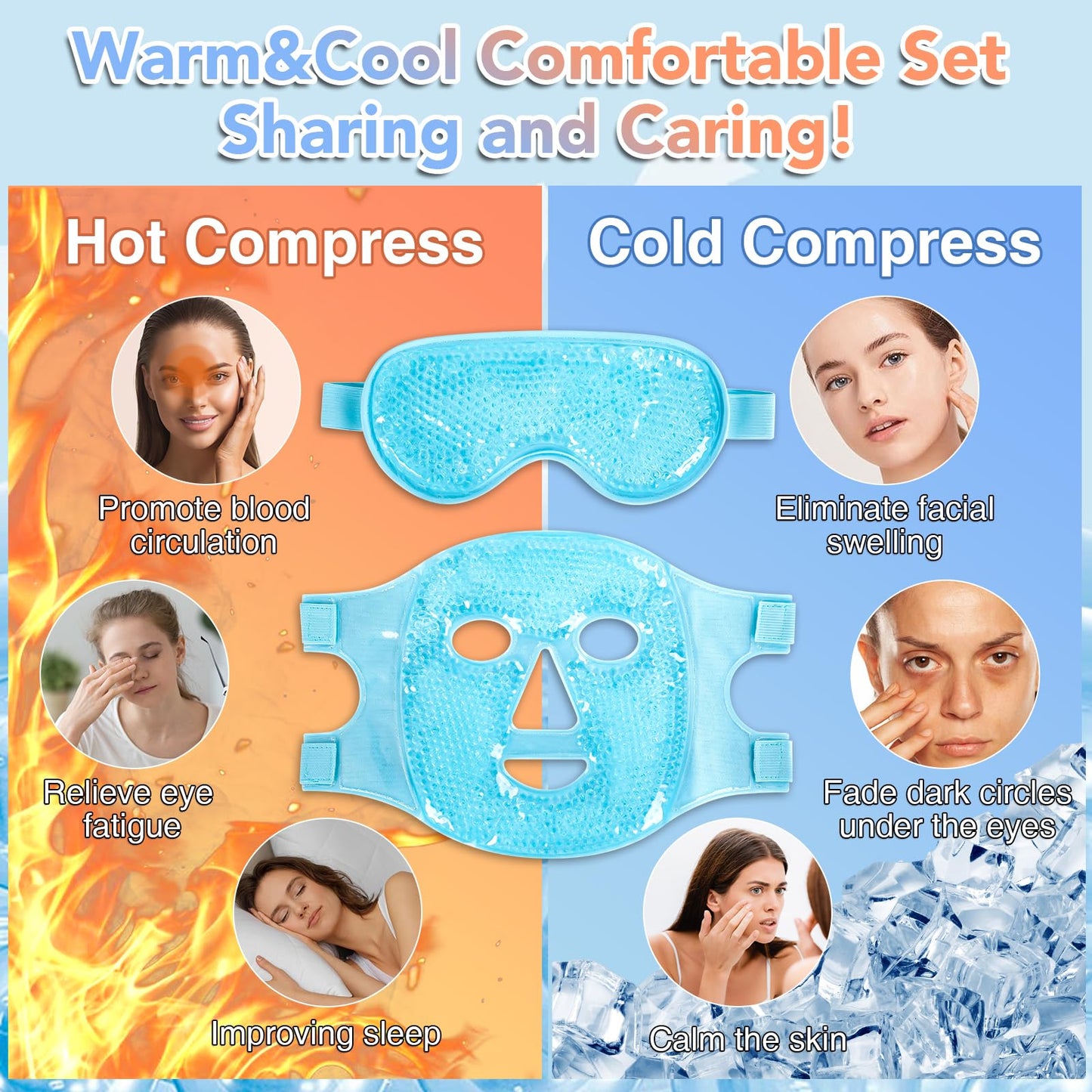 XPCARE Colding Ice Face Mask and Cooling Eye Mask for Puffy Eyes & Migraine Relief, Gel Eye Mask, Cool Face Masks for Dark Circles, Eye Surgery, Sleeping, Pressure, Headaches, Skin Care