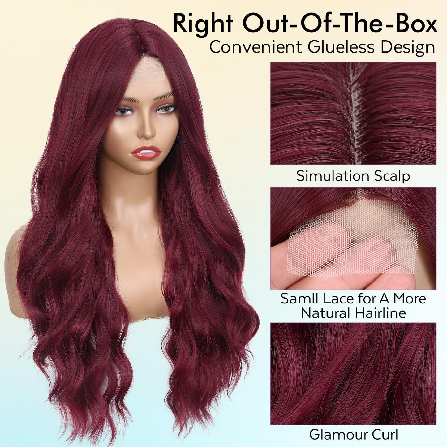 WIGNEE Long Red Wig Middle Part Dark Red Wig 26 Inches Long Wavy Wigs for white women Natural Looking Wavy Wig Long Wigs For Women Daily Party Use(Burgendy)