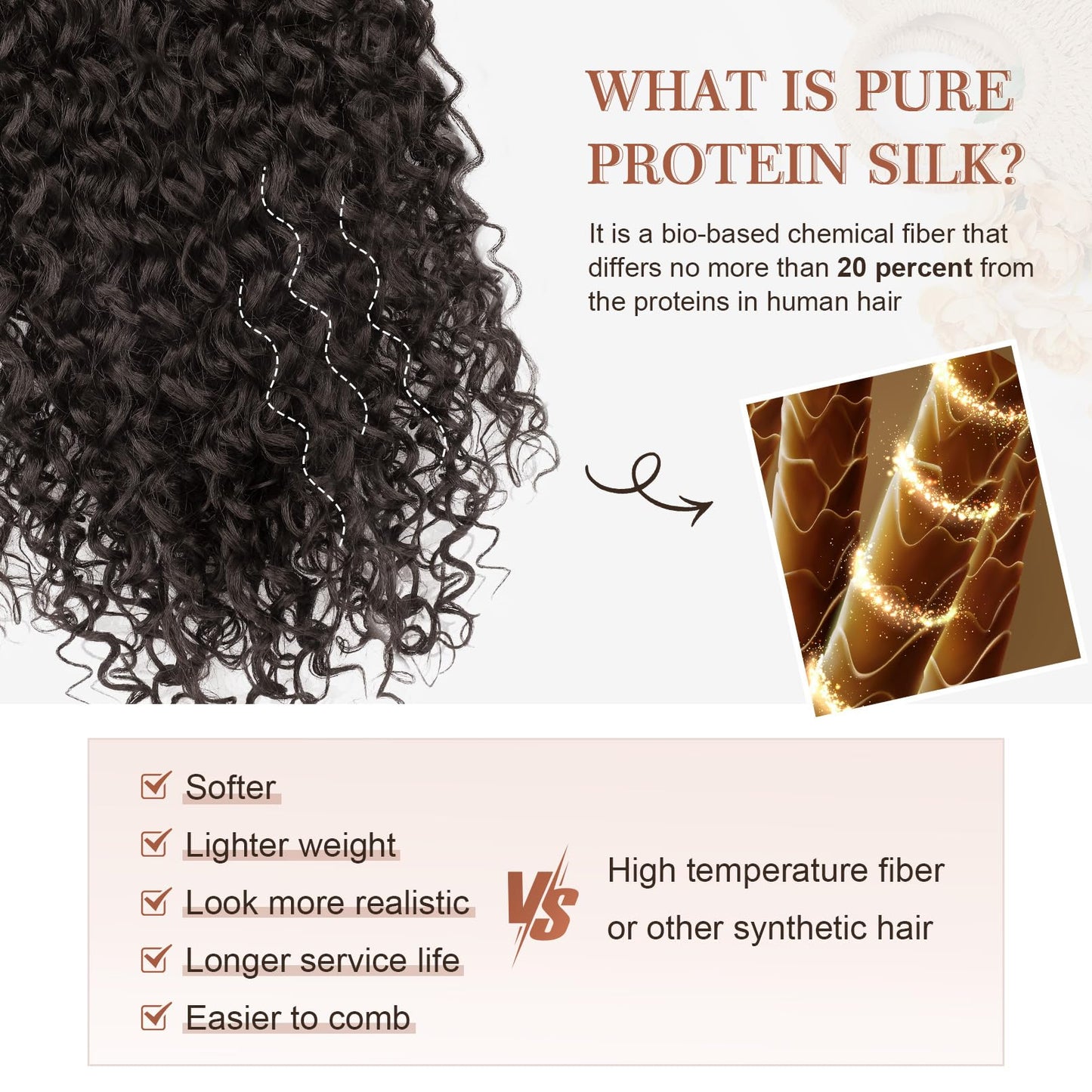 Clip in Hair Extensions, FLUFYMOOZ 4PC 100ï¼… Pure Protein Silk Hair Extensions Long Soft Natural Hairpiece 20 Inch Curly Hair Extension for Women (Dark Chocolate Brown)