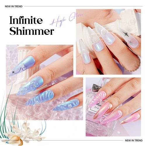 MIZHSE Pearl Gel Nail Polish, 6 Colors Iridescent Mermaid Gel Polish Set, Drawing Nail Gel Shell Thread Effect Shimmer White Pink Purple Soak Off Nail Art Manicure Home Gift for Wome