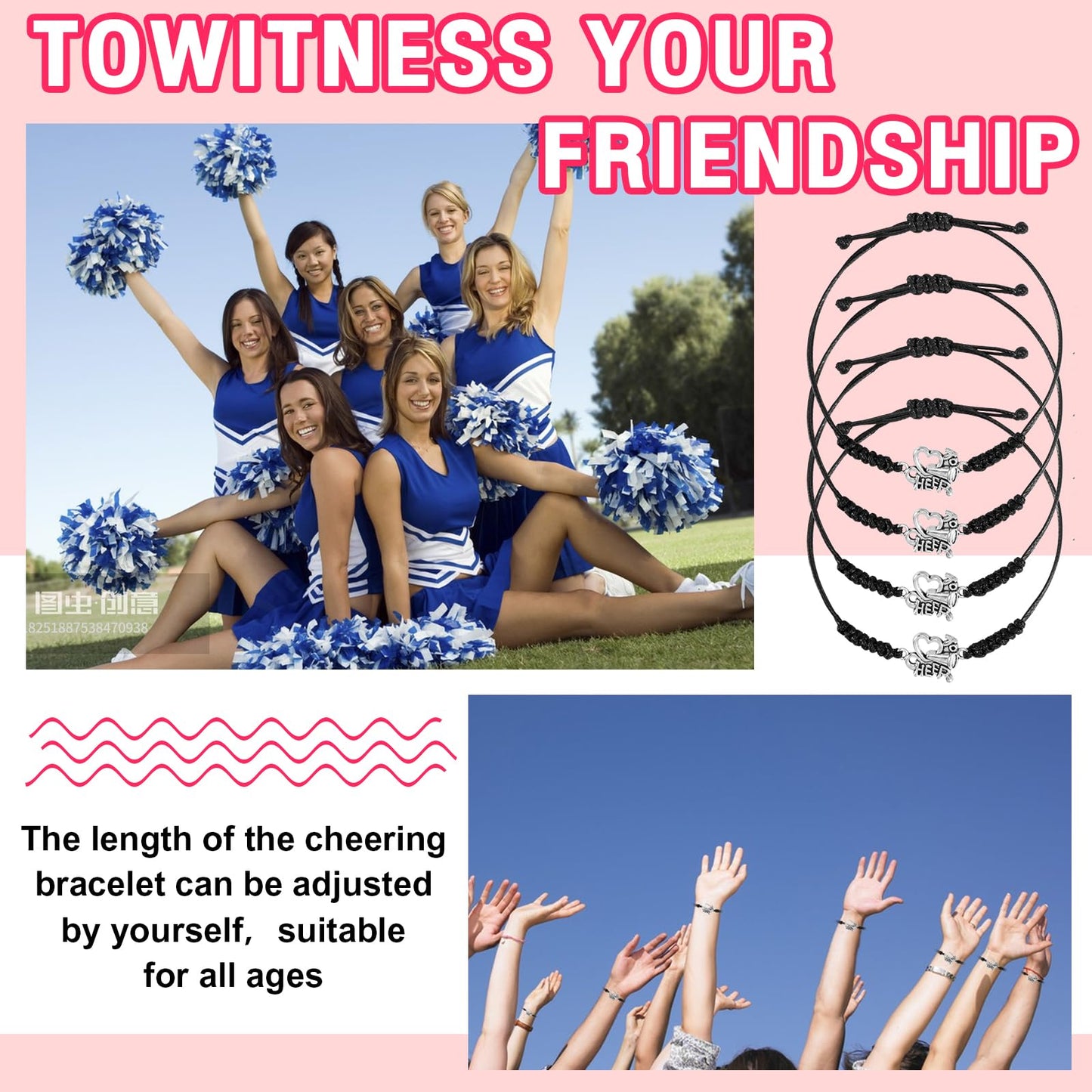 146 Pcs Cheerleader Gifts 24 Cheer Scrunchie 24 Cheer Bracelets 24 Cheer Keychain 24 Zipper Portable Cheer Makeup Bag 50 Waterproof Cheer Stickers for Cheer Team Party Favors Cheerleading Accessories