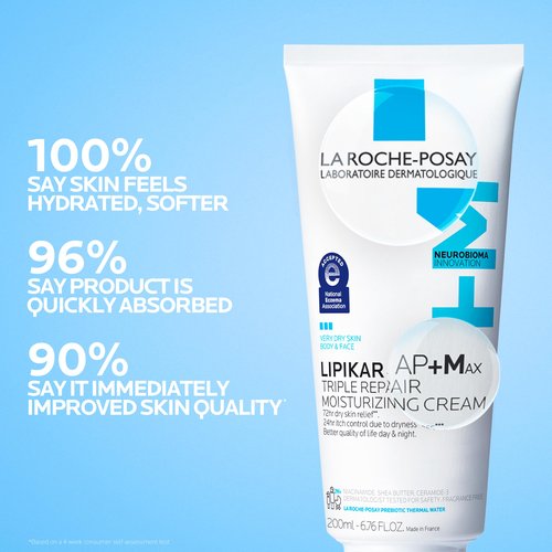 La Roche-Posay Lipikar AP+MAX Triple Repair Moisturizing Body Cream | Face & Body Lotion for Dry Skin with Shea Butter & Niacinamide | Gentle Moisturizer for Very Dry, Rough & Sensitive Skin, 200ml
