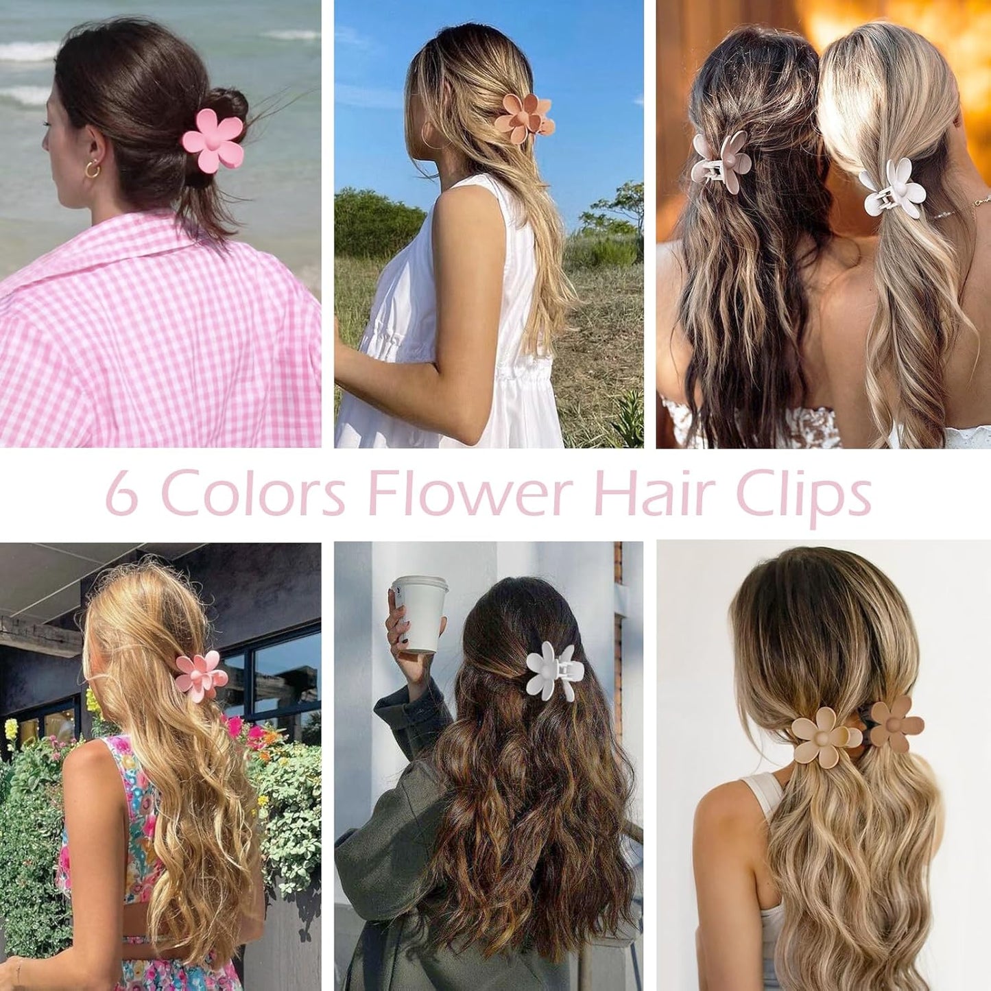 Flower Hair Clips 6 PCS Flower Claw Clips Daisy Clips for Women Matte Large Claw Clips Strong Hold Jaw Clamps Hair Accessories for Thick Hair 6 Colors