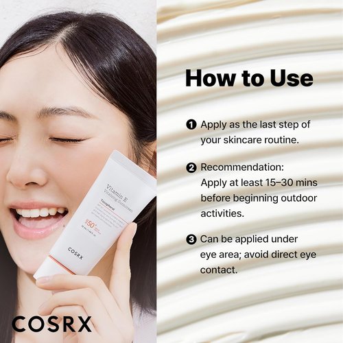 COSRX Vitamin E Vitalizing Sunscreen - SPF 50 Broad Spectrum Protection, Lightweight & Non-Sticky, 1.69 fl oz