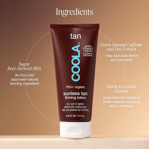 COOLA Organic Sunless Tanner - Firming Body Lotion with Anti-Aging Benefits | Vegan Piña Colada, 6 Fl Oz