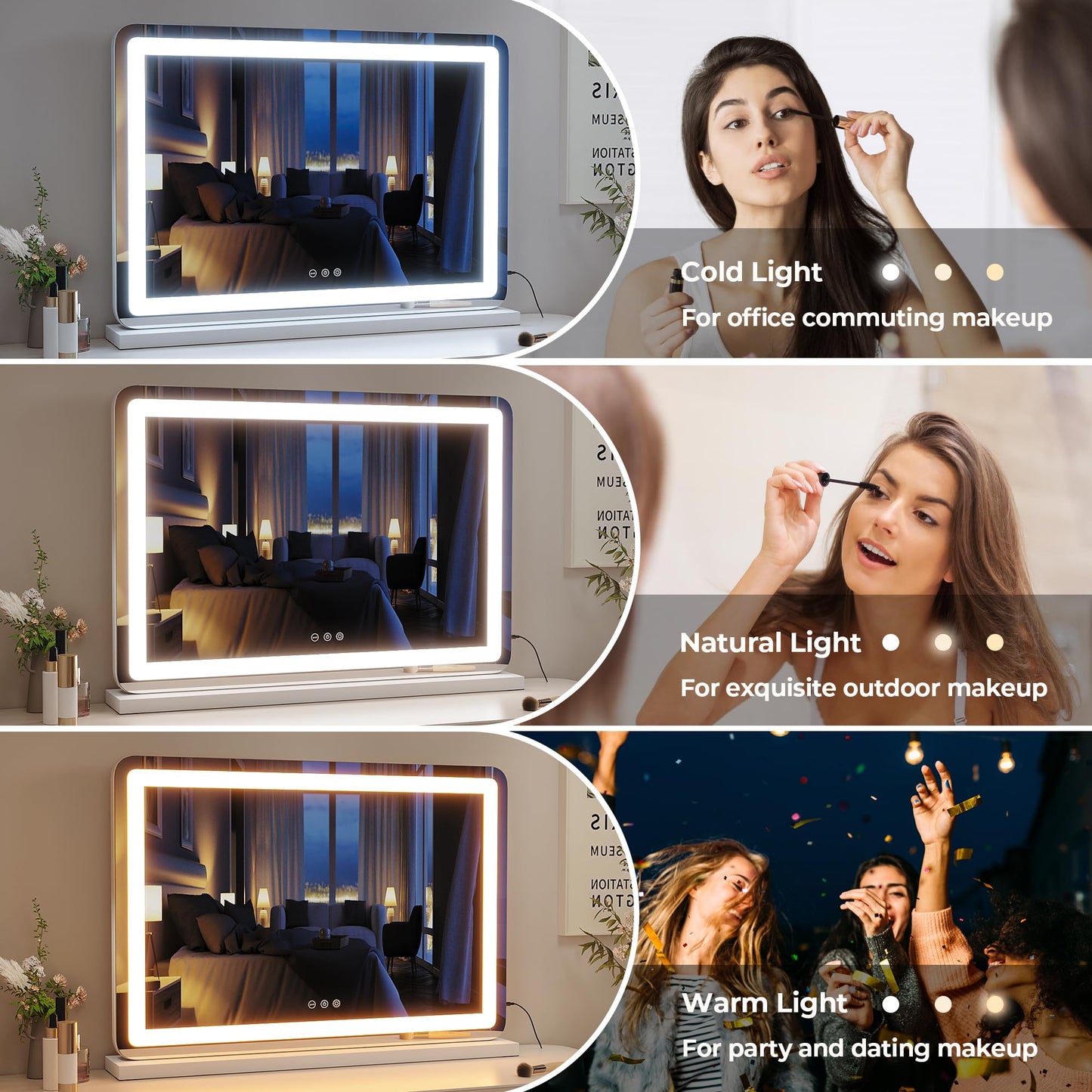 ZL ZELing Vanity Mirror with Lights, 32" x 23", LED Makeup Mirror, Dimmable 3-Color Lighting, 5X Magnification, Touch Screen Control, Wall-Mountable and Tabletop Design