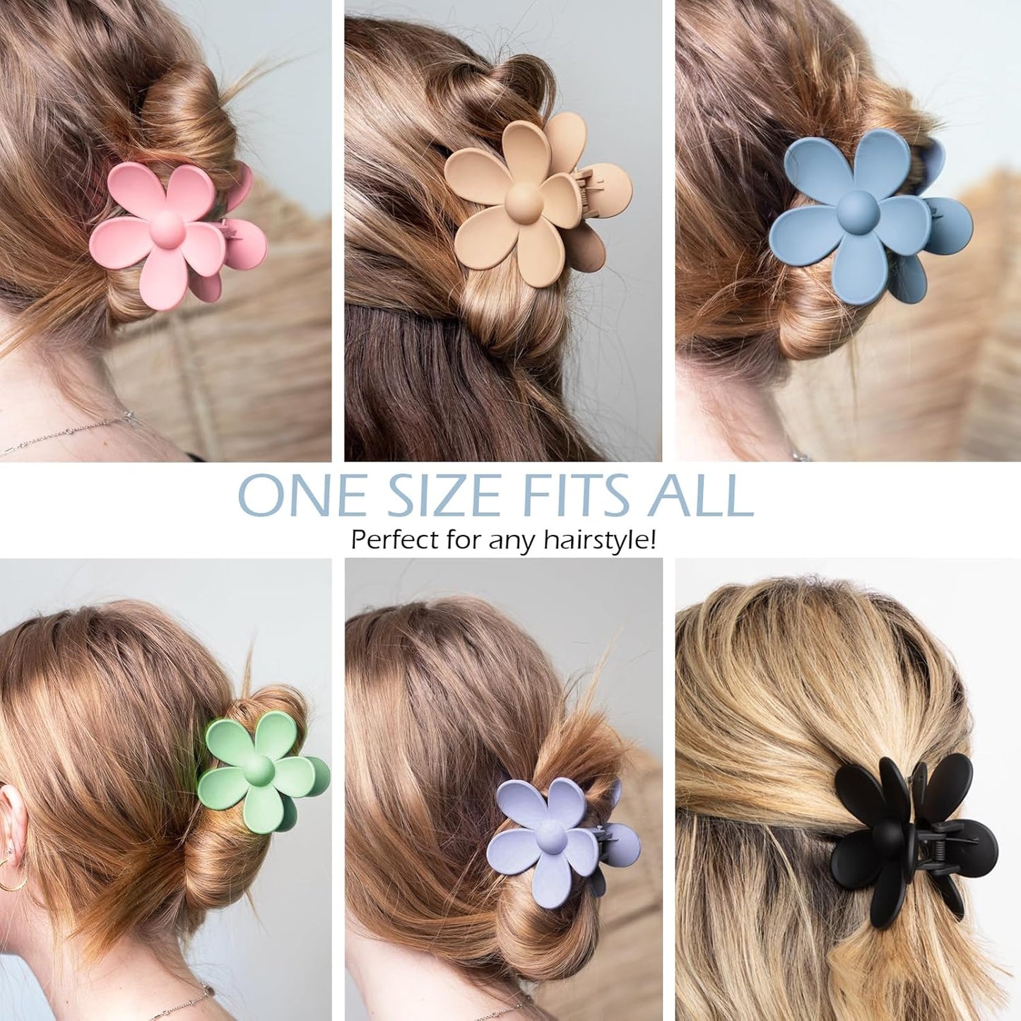 Flower Hair Clips 6 PCS Flower Claw Clips Daisy Clips for Women Matte Large Claw Clips Strong Hold Jaw Clamps Hair Accessories for Thick Hair 6 Colors