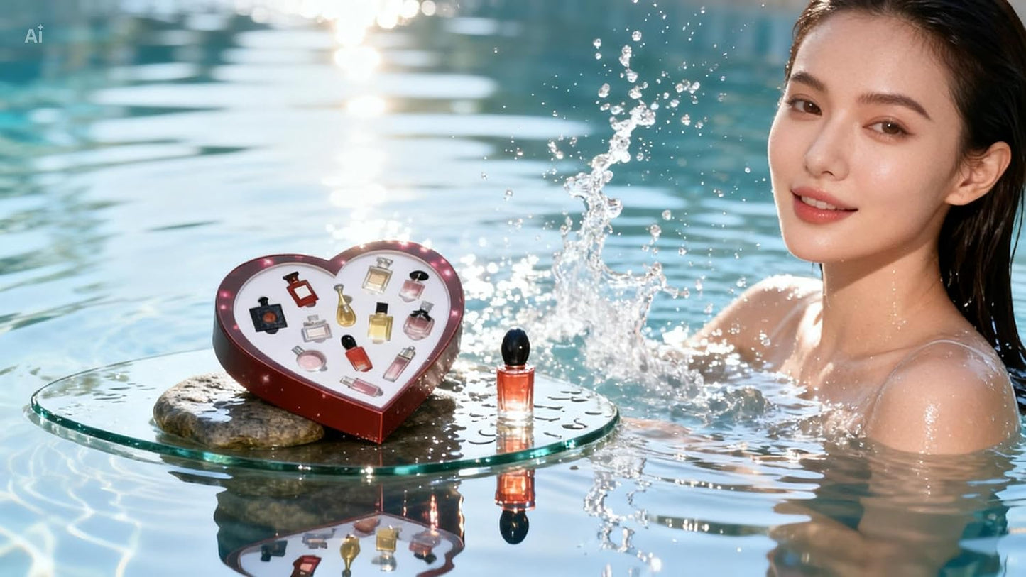 Skiennix Mini Perfume Gift Set - 12-Piece Floral & Citrus Travel Size Body Spray Collection | Heart-Shaped Display Box for Women’s Birthday & Holiday Gifts