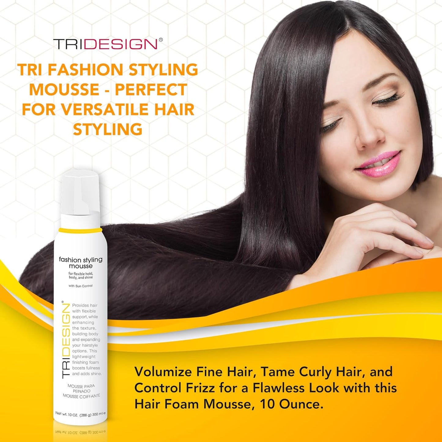 TRI Fashion Styling Mousse - Volumizing Wavy Hair Foam with Frizz Control & Shine | 10 Ounce