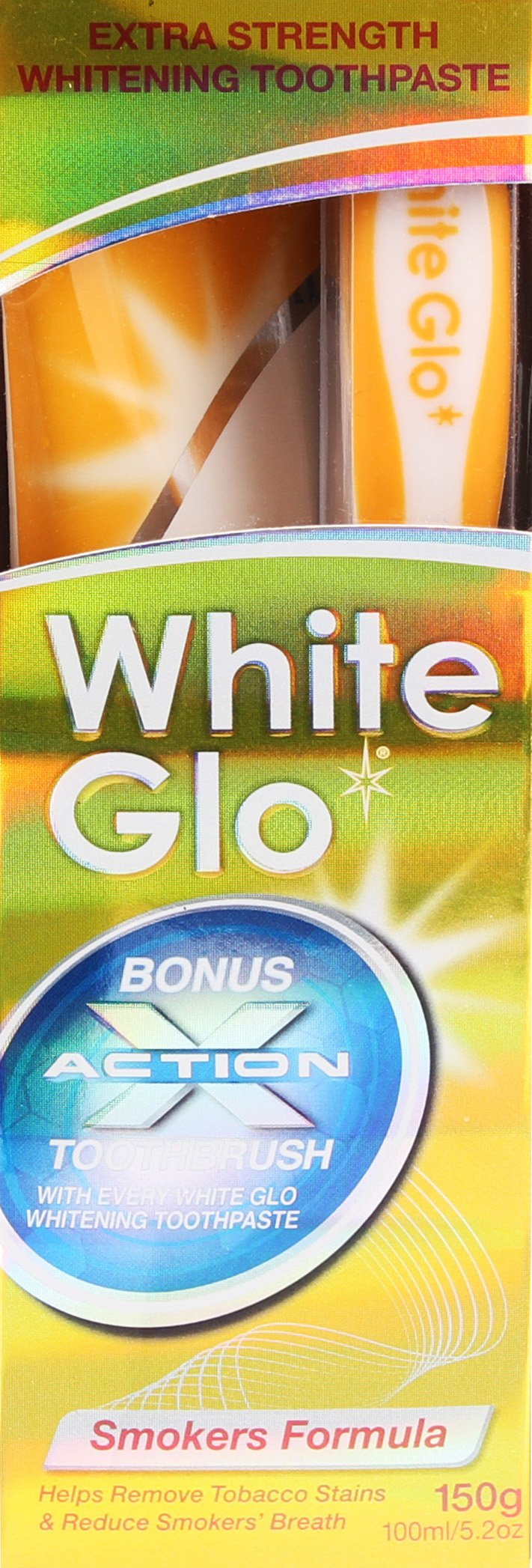 White Glo Smokers Formula Whitening Toothpaste with Bonus X Action Toothbrush, 5.2 Ounce