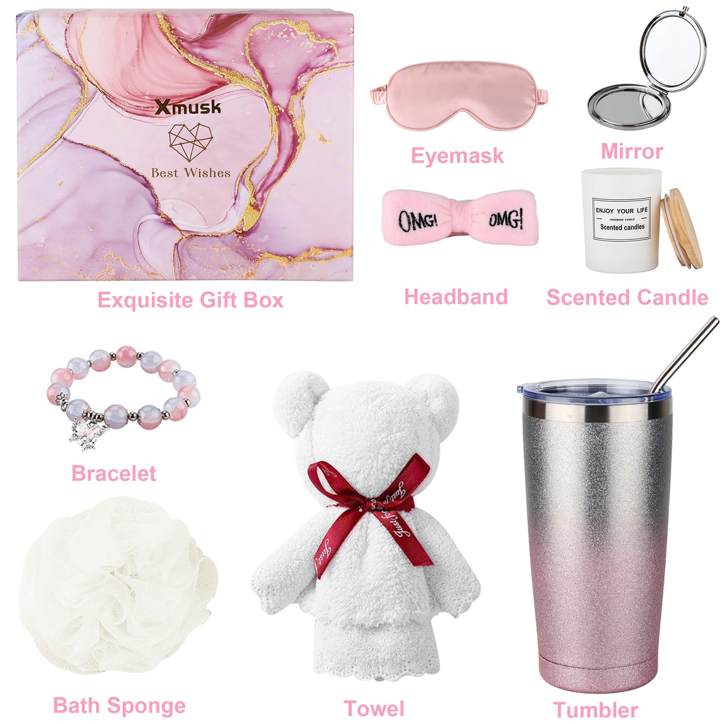 Birthday Gifts for Women, Spa Gifts Set 8Pcs for Mom, Wife, Girlfriend, Sister, Friends, Her, Relaxing Spa Gifts Basket Self Care Gifts For Christmas, Valentine's Day, Mother’s Day Gifts(GSP-PINK)