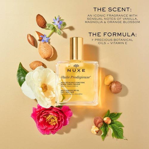 Nuxe Huile Prodigieuse Multi-Purpose Dry Oil - Radiant Glow & Lightweight Hydration for Face, Body & Hair