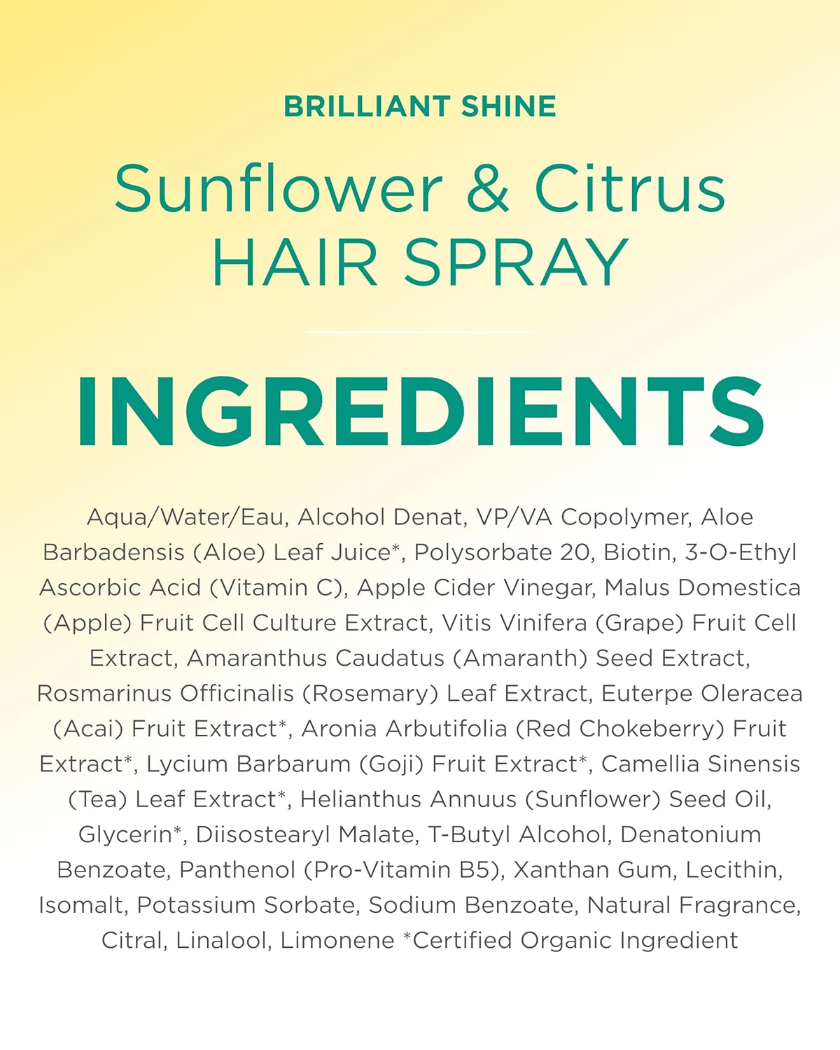Andalou Naturals Brilliant Shine Hair Spray - Medium Hold & Frizz Control with Aloe Vera | 8.2 fl oz