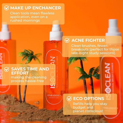 ISOCLEAN Makeup Brush Cleaner - Gentle Daily Solution for Reduced Buildup & Improved Application | 3 fl oz, Paradise Fragrance